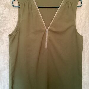 Stylish army green  Zip-Front Tank Top polyester